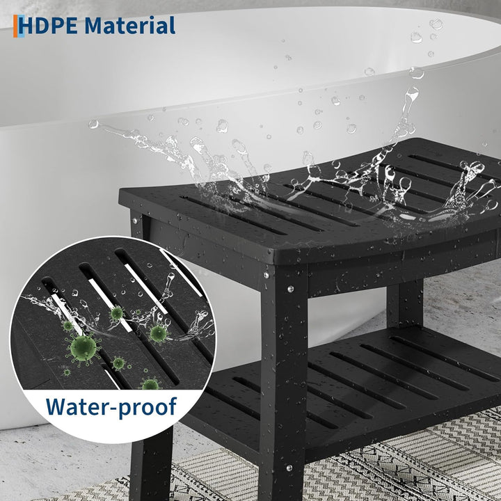 Garvee Duschbank, Badebank mit 2-stufiger Ablage, HDPE-Material, wasserfest, für Badezimmer Schwarz,