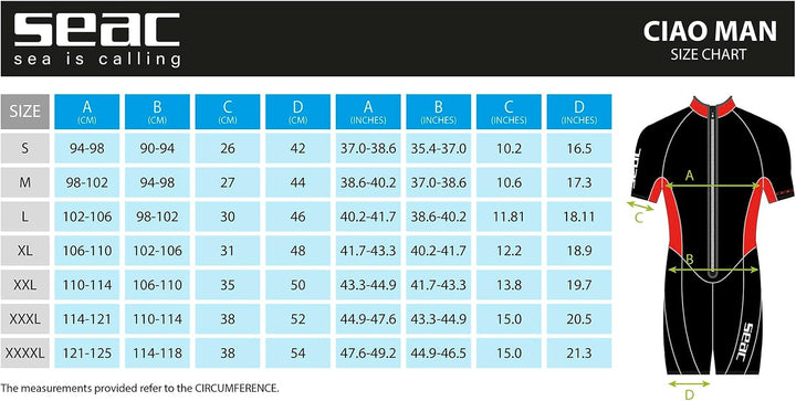 Seac Ciao Man, Kurzarmanzug für Herren aus 2,5 mm-Neopren zum Schnorcheln, Tauchen und andere Wasser