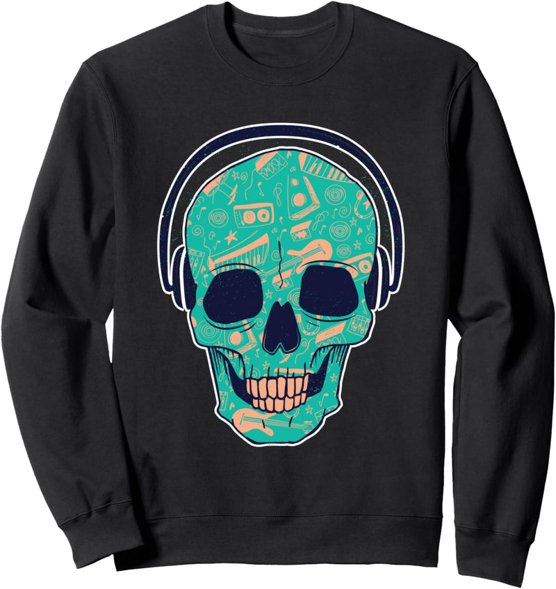 Cooles DJ Skelett Musik Design, Totenkopf mit Kopfhörer Sweatshirt