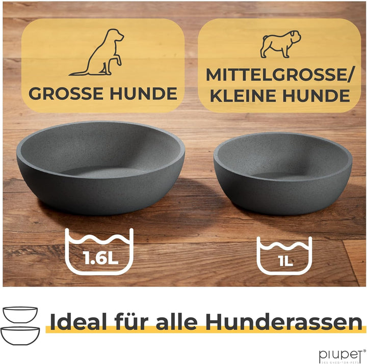PiuPet® Futternapf I 2 x 1,6L I Grau I Spülmaschinenfest I 21,5cm Durchmesser I Hundenapf Grosse Hun