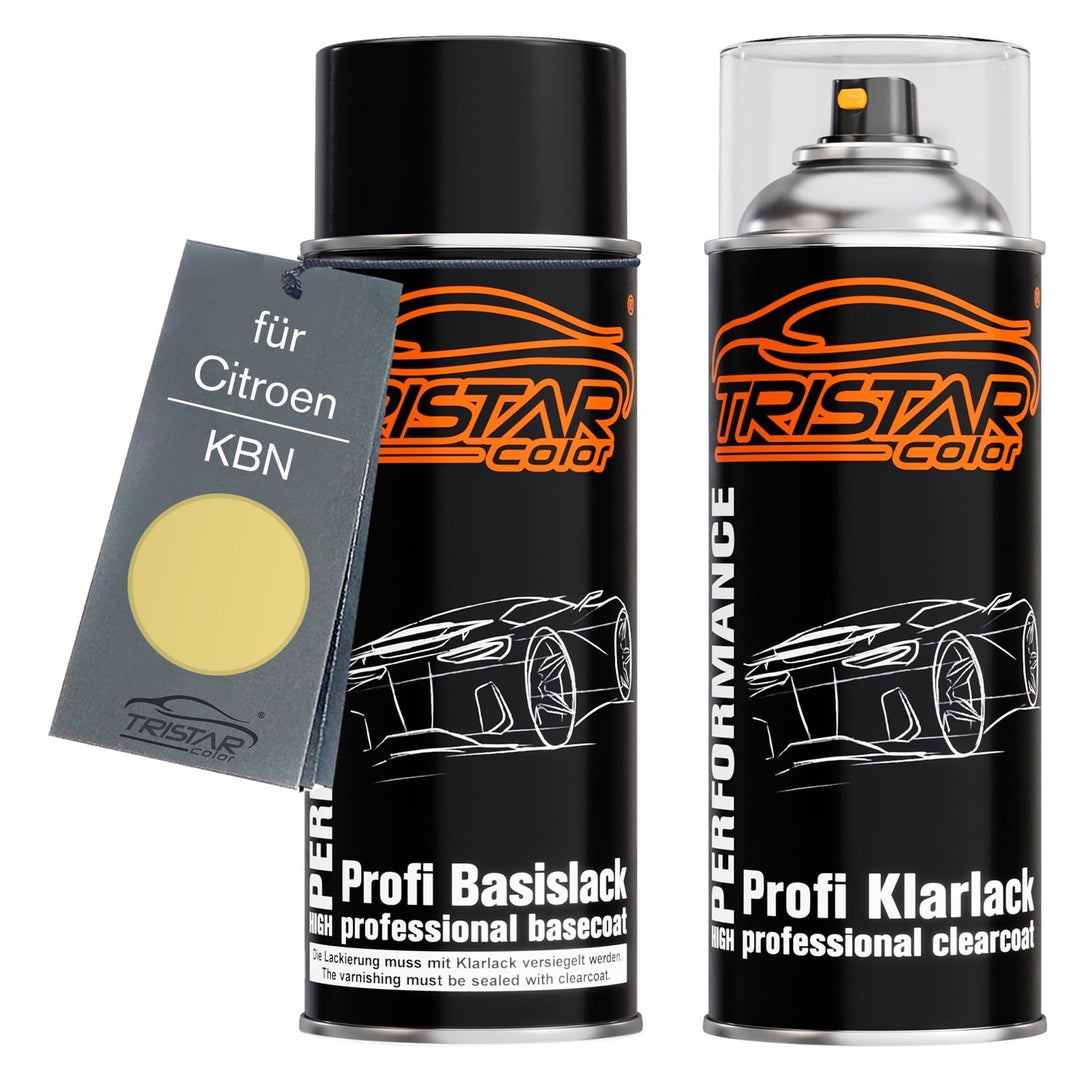 TRISTARcolor Autolack Spraydosen Set für Citroen KBN Jaune Ra Basislack Klarlack Sprühdose 400ml