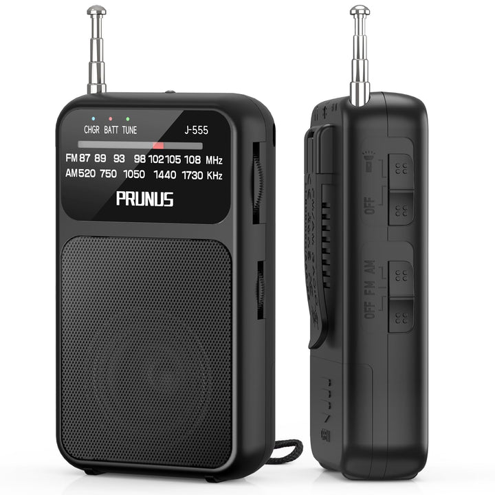 PRUNUS J-555 AM/FM/UKW Radio Klein, Kleines Radio mit Akku, USB-C-Laden, Mini Radio Batteriebetriebe