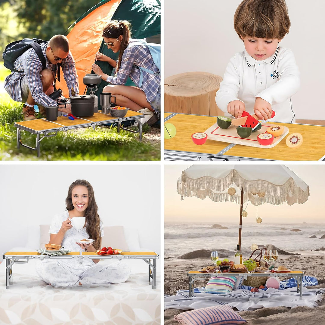 FUNYKICH Kleiner Klappbarer Campingtisch 116x40x26cm, Tragbar Picknicktisch mit dicker Aluminium Rah