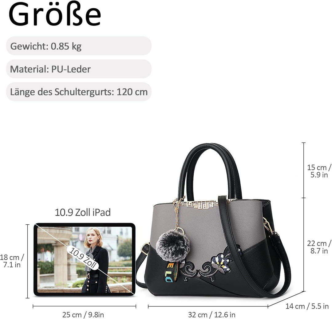 DORRISO Damen Handtasche Mode Stickdesign Schultertasche Grosse Kapazität Umhängetasche Casual Reise