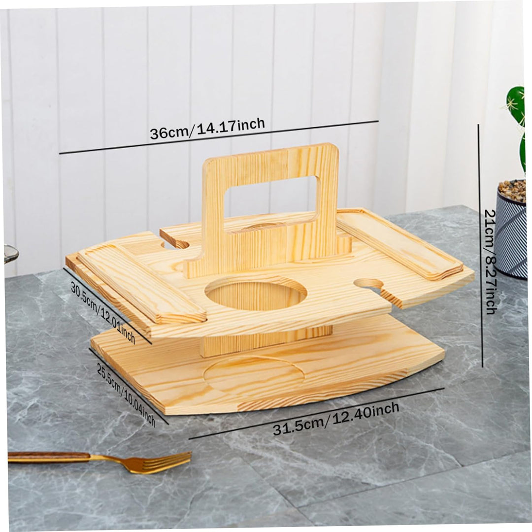 Tragbarer Picknicktisch, Picknicktisch aus Holz, abnehmbarer Weintisch mit 2 Glashaltern und Snackta