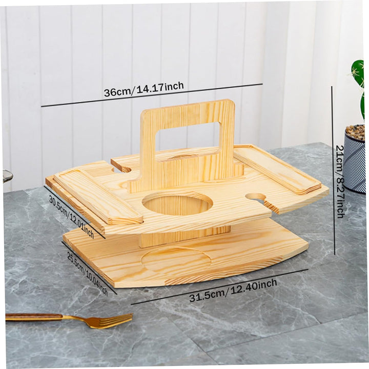 Tragbarer Picknicktisch, Picknicktisch aus Holz, abnehmbarer Weintisch mit 2 Glashaltern und Snackta