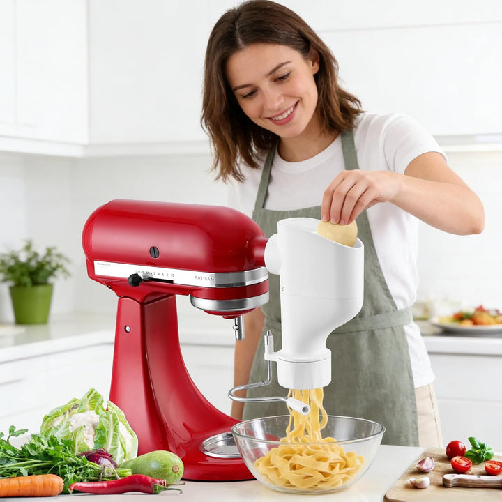 Gourmet Pasta Maker Aufsatz für KitchenAid Standmixer | 7 austauschbare Nudelplatten, für Spaghetti,