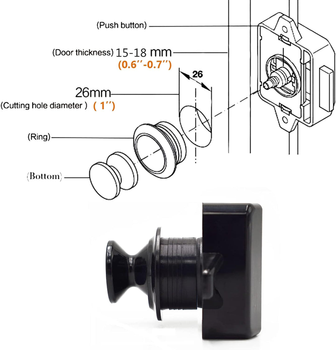 Hotiko Push Lock Button Latch Door Verriegelung Wohnmobil Möbelschloss für RV Camping Schrank Schubl