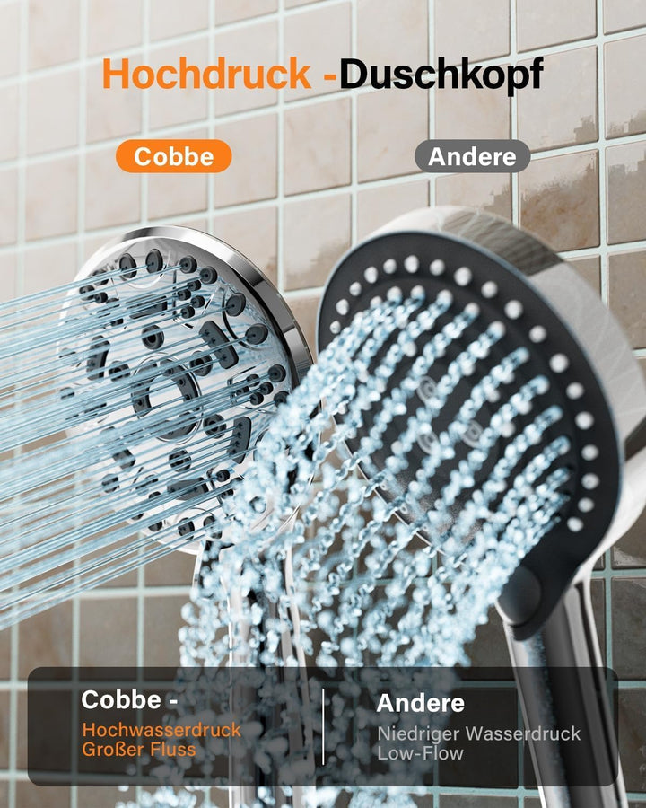 Cobbe Duschkopf mit Schlauch, Hochdruck Druckerhöhend mit 8 Strahlarten, Handbrause Wassersparend, G
