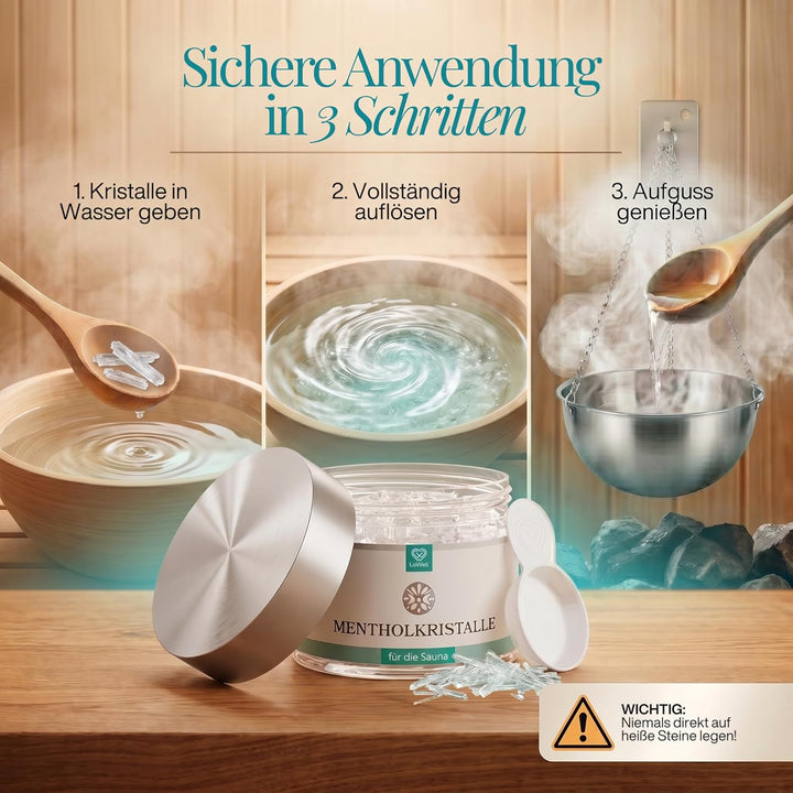 LoWell® 200g Mentholkristalle aus 100% reiner Minze - Ideal als Sauna Aufgussmittel für die Sauna in