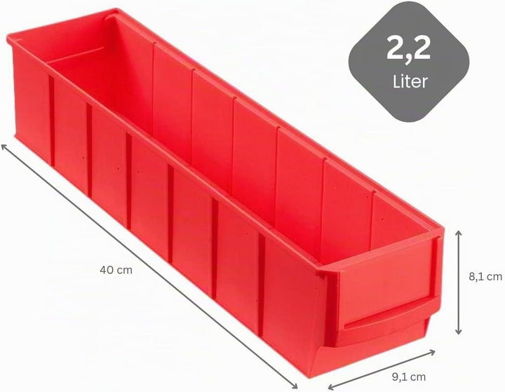 PROREGAL SparSet 10x Rote Industriebox 400 S | HxBxT 8,1x9,1x40cm | 2,2 Liter | Sichtlagerkasten, So
