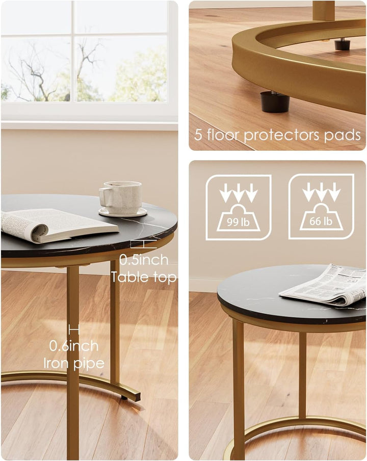 Couchtisch Rund 2er Set, Wohnzimmertisch, Beistelltische Gold Metall, Kaffeetisch für Sofatisch, Woh