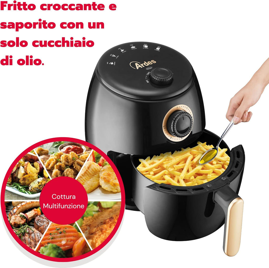 ARDES - Heissluftfritteuse 2 Liter Fassungsvermögen Air Fryer klein 30-Minuten-Timer Höchsttemperatu