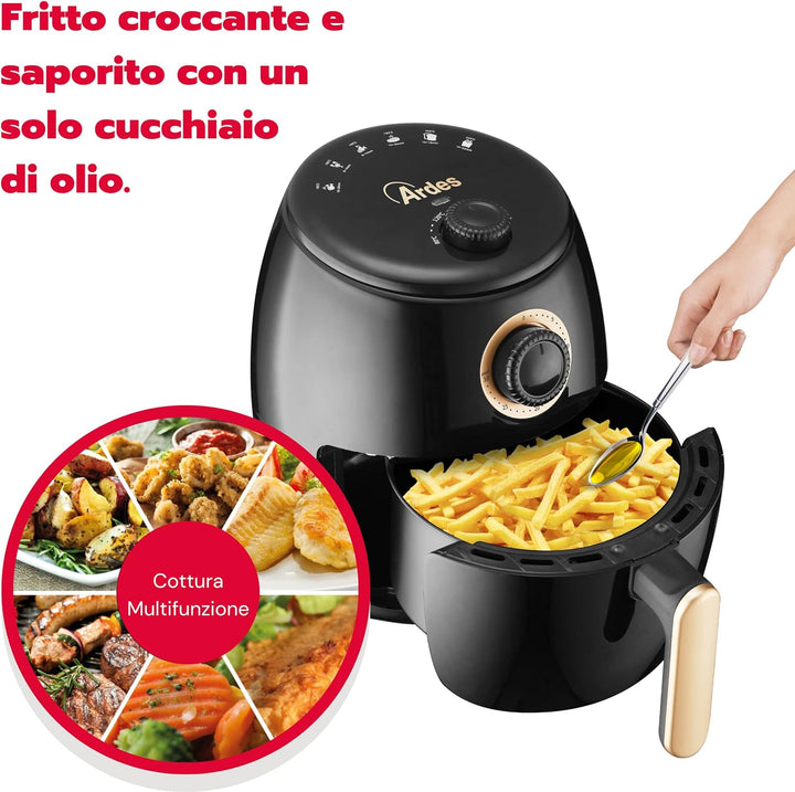 ARDES - Heissluftfritteuse 2 Liter Fassungsvermögen Air Fryer klein 30-Minuten-Timer Höchsttemperatu