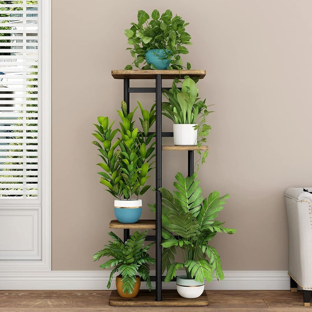 Pflanzenständer Indoor 4 Etagen 5 Topf für mehrere Pflanzen Eckpflanzentisch für Terrasse Garten Bal