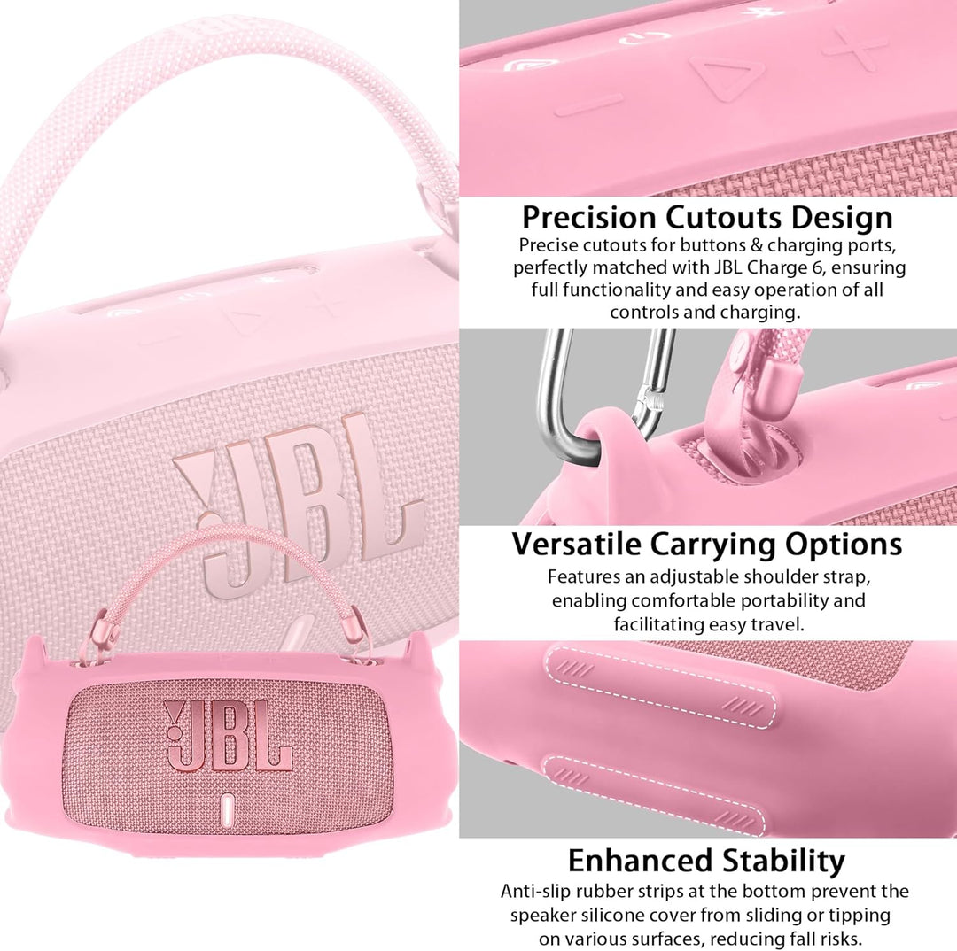 Khanka für JBL Charge 6 Silikon-Schutzhülle mit abnehmbarem Schultergurt & Utility-Haken, Flexible w