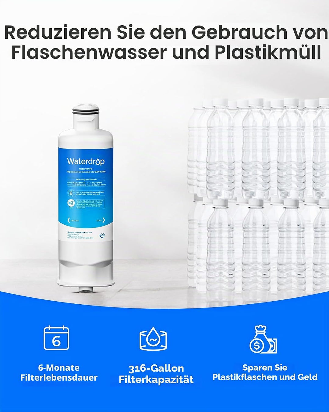 Waterdrop DA97-17376B NSF Zertifiziert Kühlschrank Wasserfilter, Ersatz für Samsung HAF-QIN/EXP, DA9