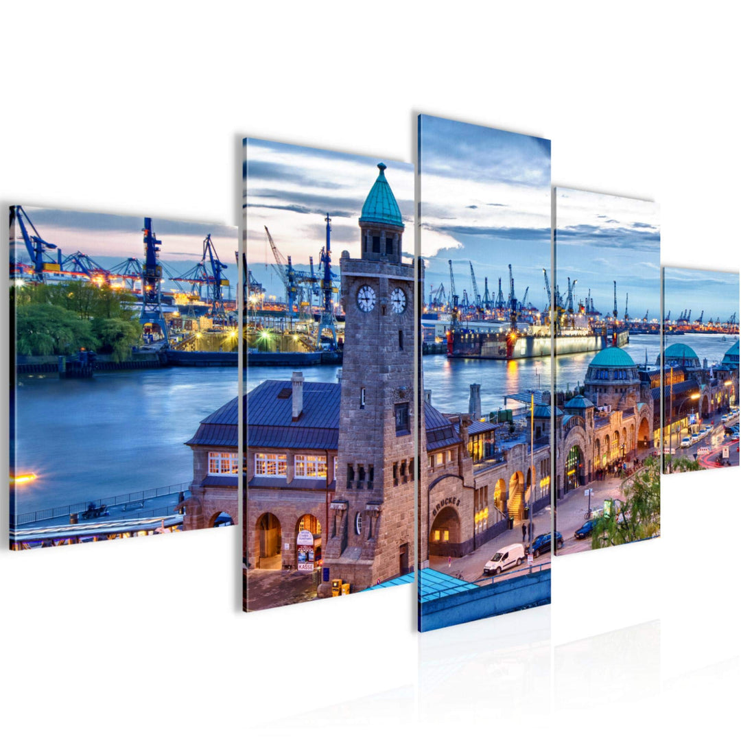 Runa Art Bild Wohnzimmer Schlafzimmer Hamburg 5 Teilig Stadt Hafen Blau Wandbilder auf Vlies Leinwan