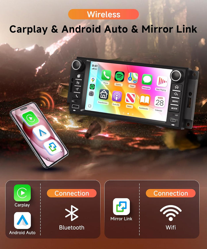 Rimoody 4G+64G Android Autoradio für Jeep Wrangler 2007-2018 Compass Grand Cherokee Commander Wirele