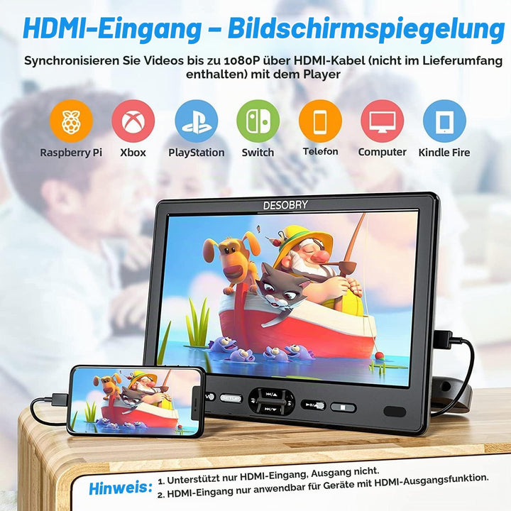 DESOBRY Auto DVD Player 10,5 Zoll 2 Monitore Kopfstütze 2 Kopfhörer HDMI Eingang AV Kabel, Kinder Fe