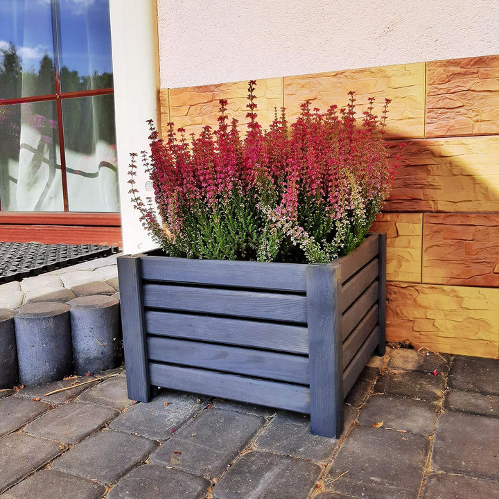 BOGATECO Pflanzkasten Pflanzkübel aus Holz | 30 x 38 cm | Anthrazit | Blumen-Topf Perfekt für Garten