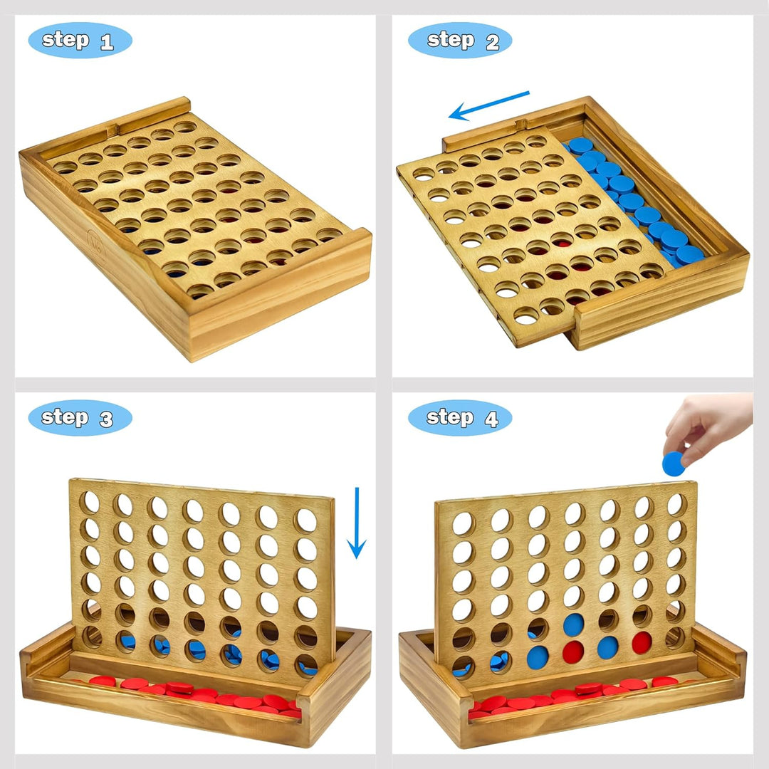 4 in einer Reihe Spiel Holz, Vertikales Strategiespiel für 2 Spieler, Pädagogisches Lernspielzeug, G