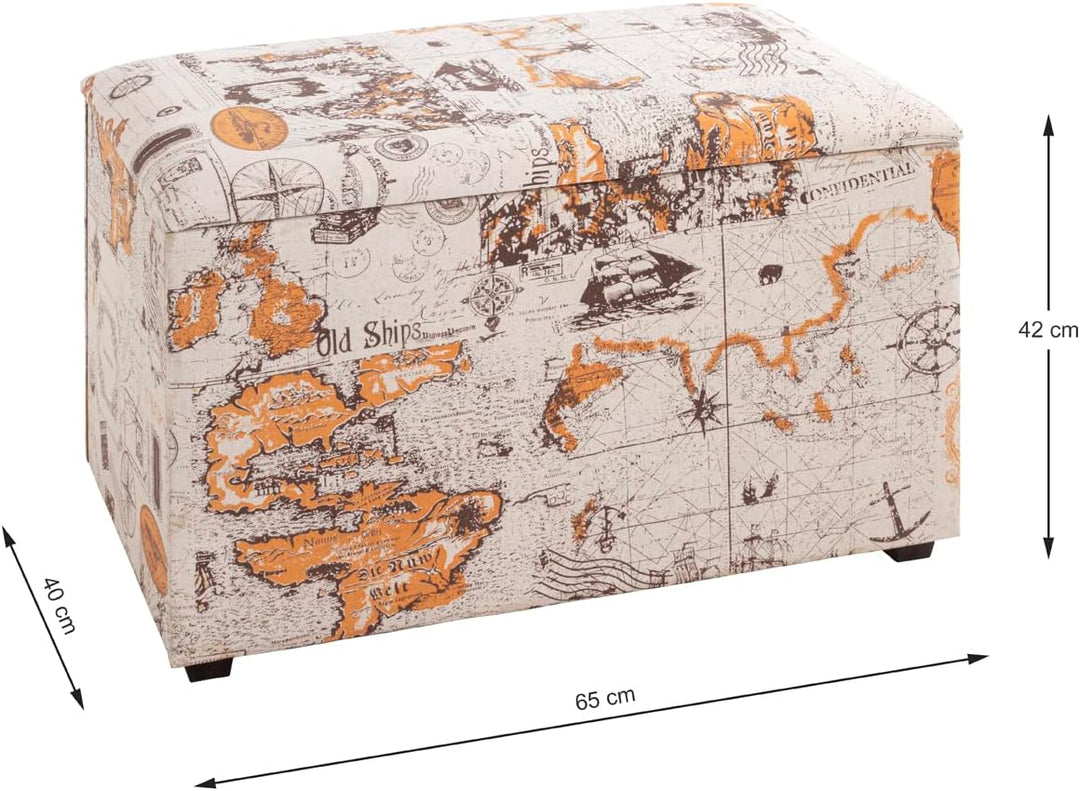 HAKU Möbel Sitztruhe, MDF, Motiv, B 65 x T 40 x H 42 cm Voyage 65 x 40 x H 42 cm Motiv, Voyage 65 x