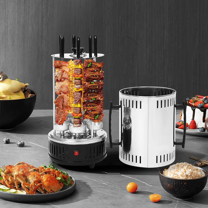 1000W Vertikaler Elektrogrill, Schaschlikgrill Tischgrill Dönergrill,Elektrischer Grill mit Spiesse
