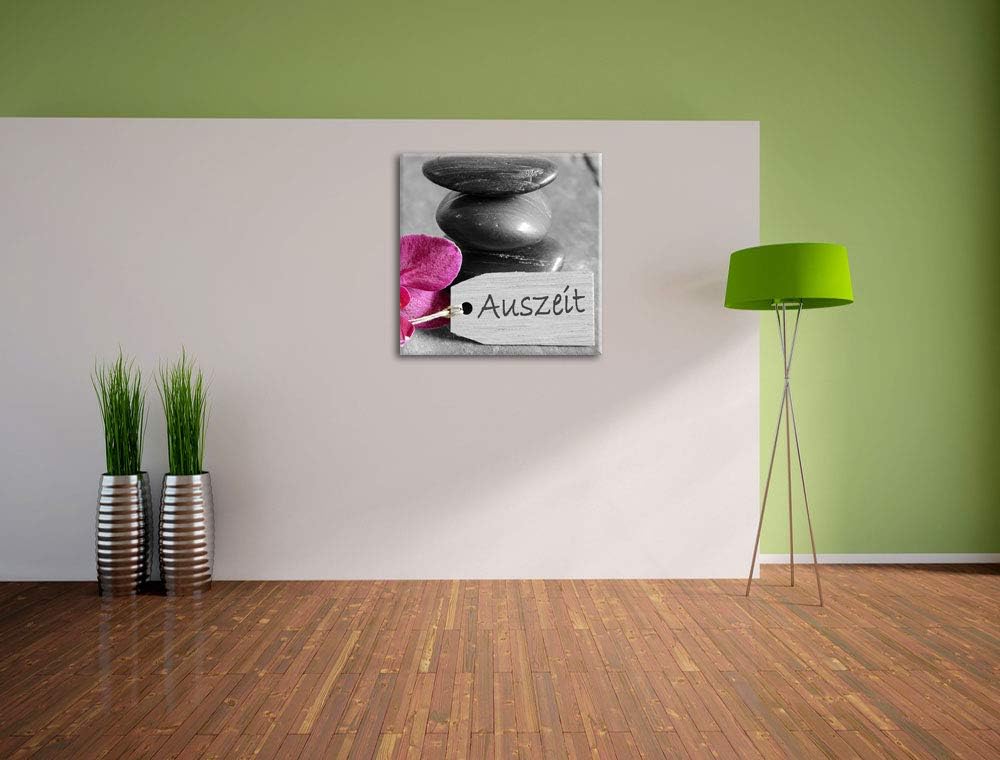 Pixxprint Orchidee mit Zen Steinen schwarz/weiss, Format: 70x70 auf Leinwand, 70x70