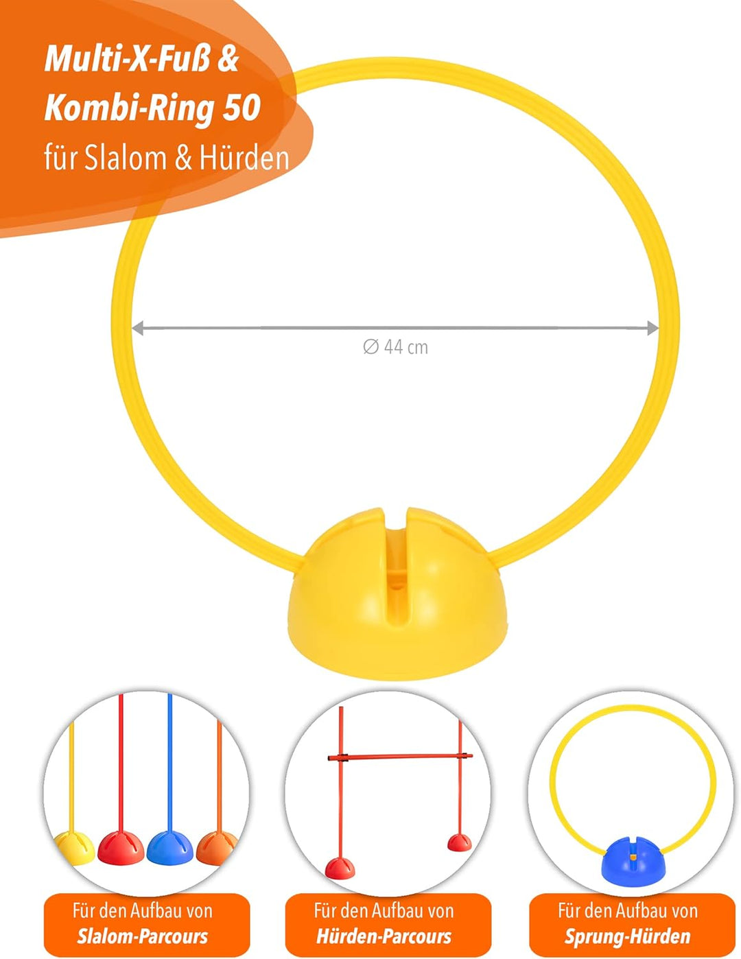 Kombi-X-Standfuss & Kombi-Ring 50 – 4er Set – Multi-Fuss zum Aufbau von Sprung- & Hürden-Parcours –