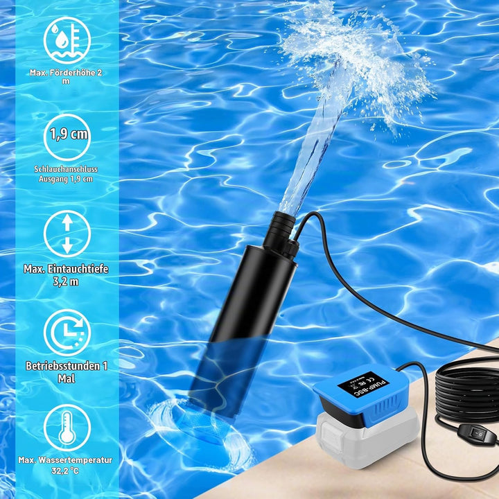Tragbare Wasserpumpe Sumpfpumpe für Bosch 18V Home and Garden PBA Akku, 120W, 12V Regenfass Wassertr