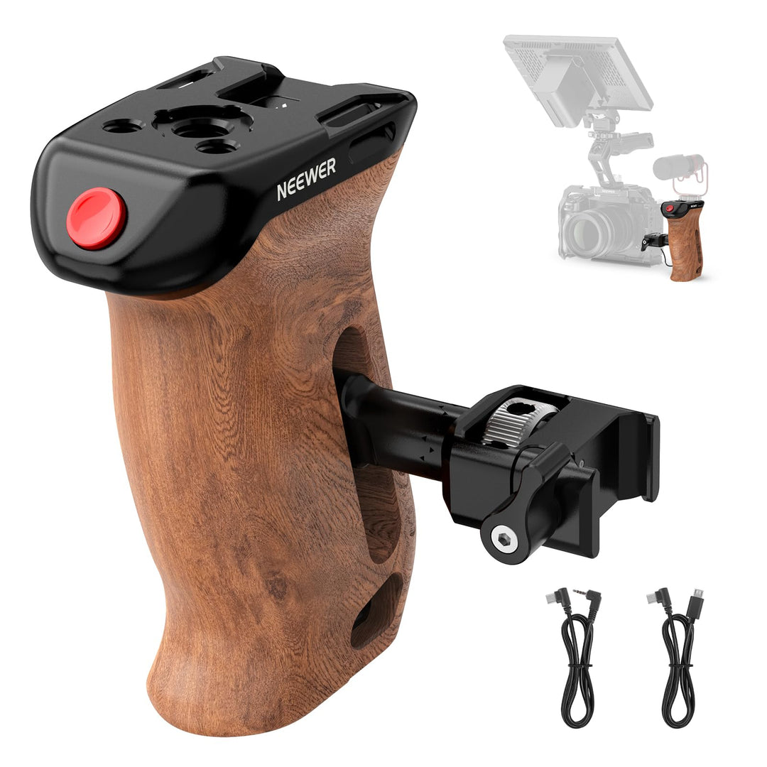 NEEWER Side Handle Holz Seitengriff mit Fernauslöser für Aufnahme Start/Stopp, NATO Klemme 1/4" und