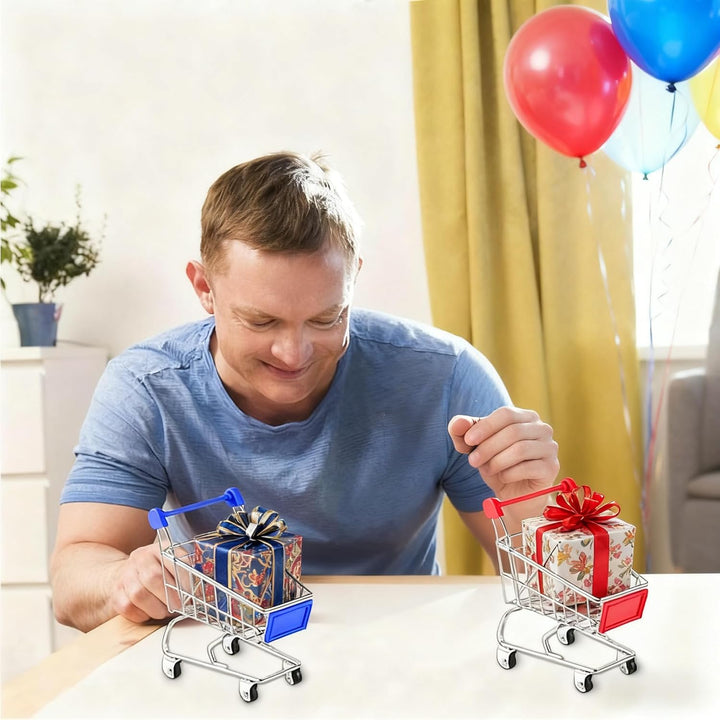 2 Stück Mini Einkaufswagen, Supermarkt Handwagen für Kinder und Erwachsene - Tischdekoration Make-up