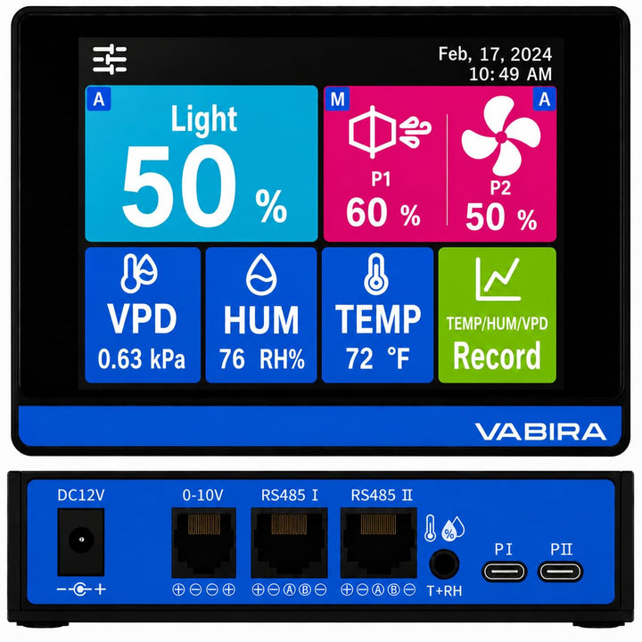 VBR-LightFan Control Grow Light,Inline Duct Fan,and VPD.Record Temp,Humidity,VPD.Touch Screen. RJ11,
