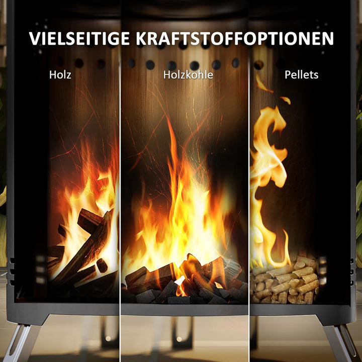 Outsunny Feuerschale Ø16x25cm aus Edelstahl Feuerstelle mit Schürhaken Rauchfreie Feuerschalen Feuer