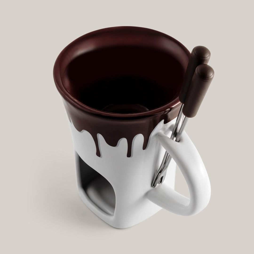 4 tlg. Schokofondueset mini, Kleines Fondue, Schokofondue, Fonduetasse, Tasse, Gabeln, Teelichtfondu