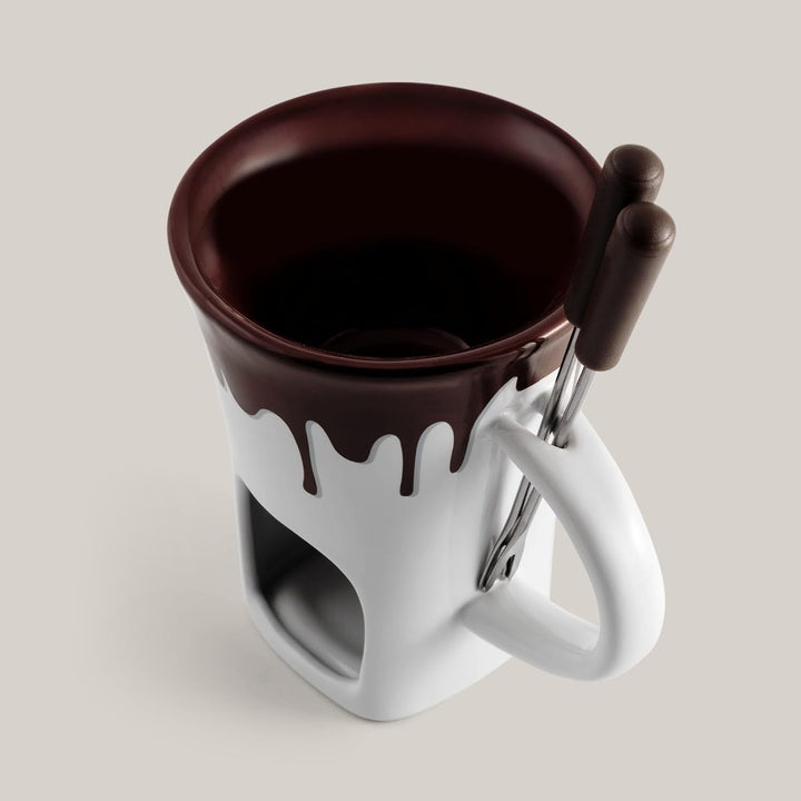 4 tlg. Schokofondueset mini, Kleines Fondue, Schokofondue, Fonduetasse, Tasse, Gabeln, Teelichtfondu