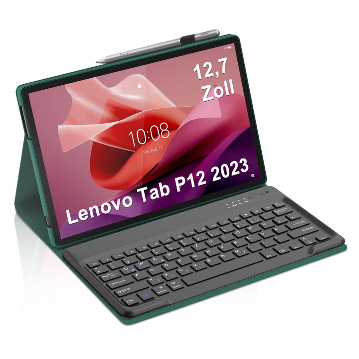 Hülle mit Tastatur für Lenovo Tab P12 12,7" (2023 TB370FU) - Deutsche QWERTZ Tastatur, Bluetooth 5.0