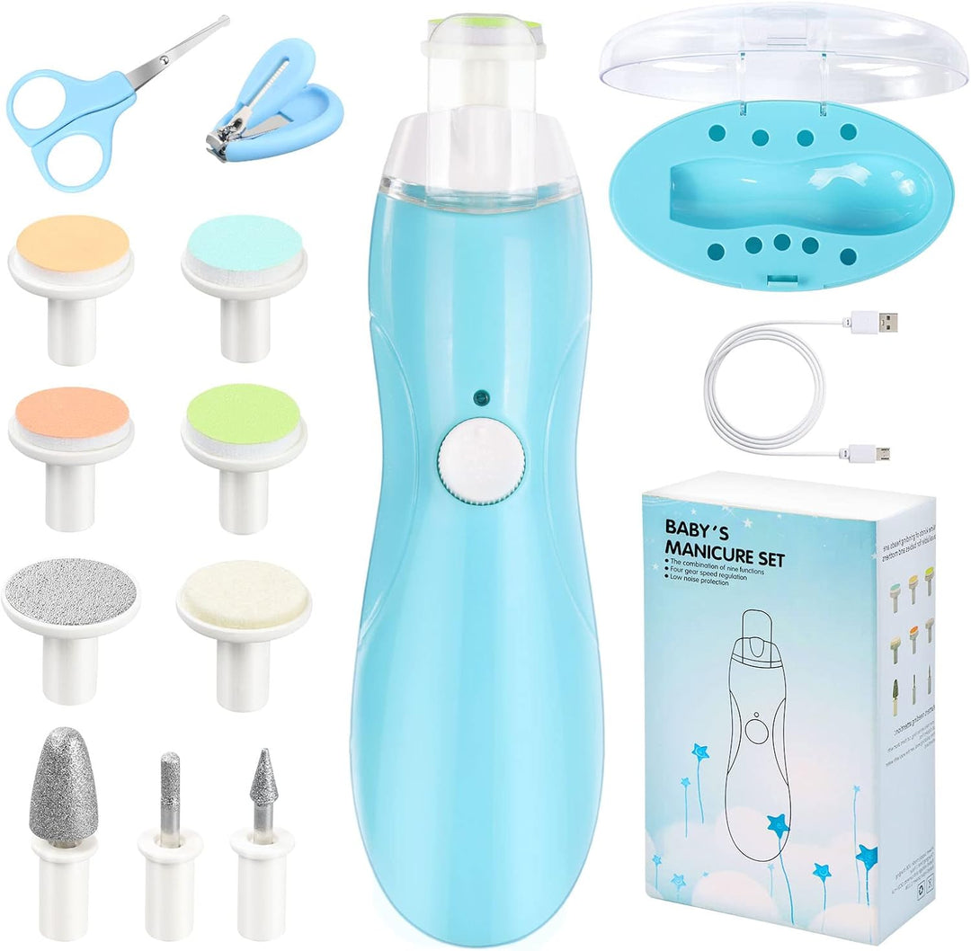 Vicloon Elektrische Baby Nagelfeile,12 in 1 Nagelpflege Nageltrimmer mit Ersatz-Aufsätzen und USB-La