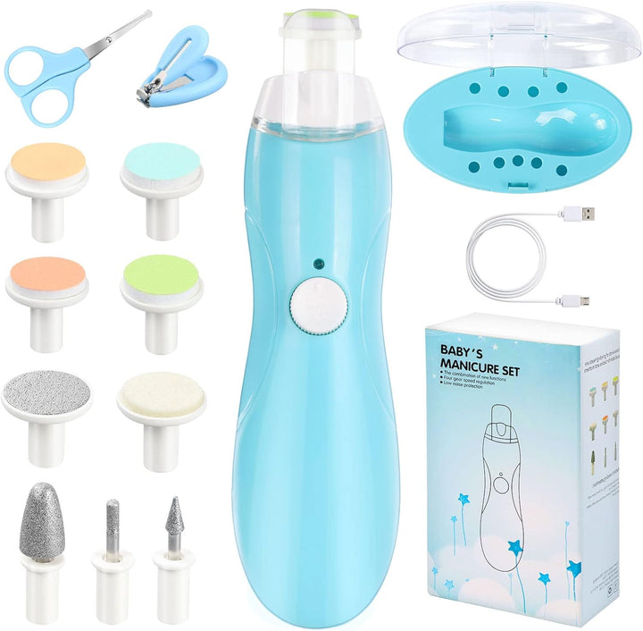 Vicloon Elektrische Baby Nagelfeile,12 in 1 Nagelpflege Nageltrimmer mit Ersatz-Aufsätzen und USB-La