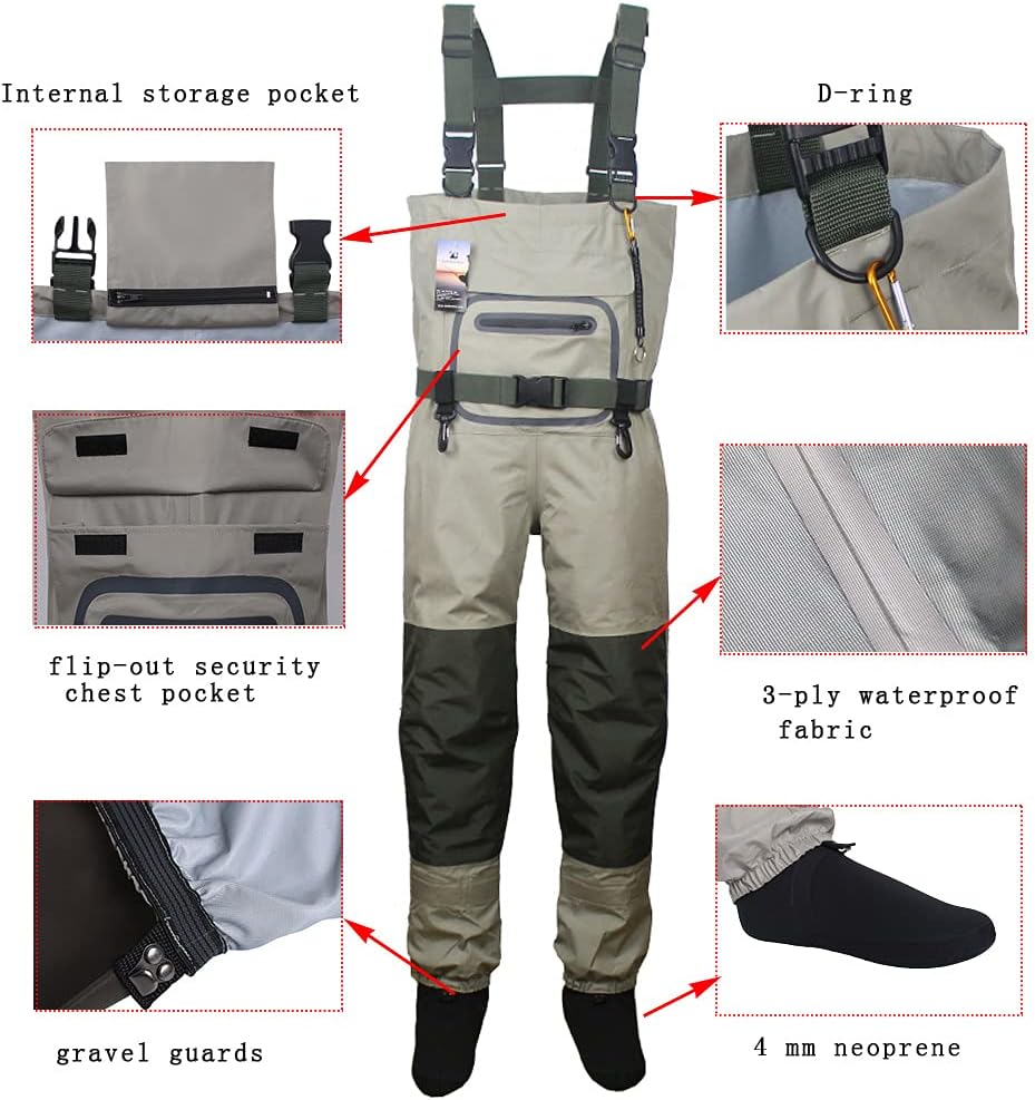 Kylebooker Angler Watvögel Angelhose Wathose Herren Anglerhose Atmungsaktiv Fliegenfischen Angelbekl