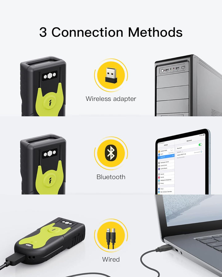 Inateck Barcode Scanner Bluetooth 2D mit 2,4Ghz USB Adapter, liest Barcodes von Bildschirmen, Exklus