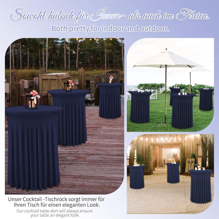 3 Packs Spandex Cocktail Tischdecke mit Röcken 80x 110cm, dunkelblauer Stretch Cocktail Tisch für ho