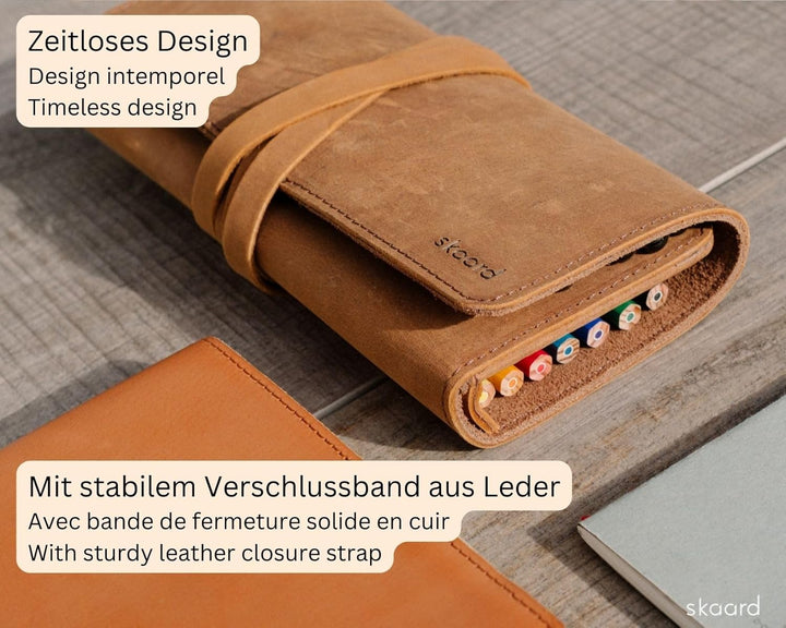 skaard Federmäppchen, echtes Leder, für Stifte & Pinsel, braun, Stifteetui gross, Braun