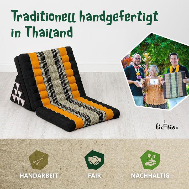 livasia Thaikissen mit 3 Auflagen, Dreieckskissen mit Klappmatratze, Keilkissen Kapok, Rückenkissen