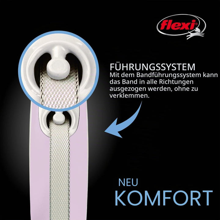 FLEXI® New Comfort einziehbare Hundeleine (Band), ergonomisch, robust und verhedderungsfrei, für Hun