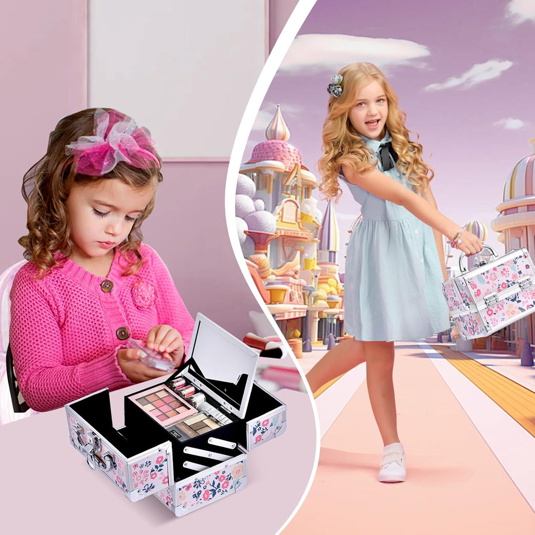 Kosmetikkoffer Schminkkoffer Schmuckkoffer Kosmetik-Makeup-Koffer mit Spiegel Pink, Blumen Blumen Ro