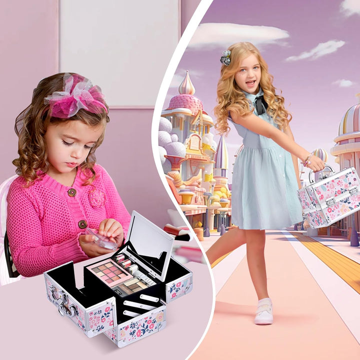Kosmetikkoffer Schminkkoffer Schmuckkoffer Kosmetik-Makeup-Koffer mit Spiegel Pink, Blumen Blumen Ro