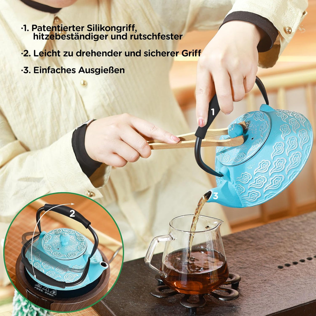 Teekanne aus Gusseisen, japanische Teekanne mit Teesieb für lose Blätter, 800 ml, Teekessel, Herdpla