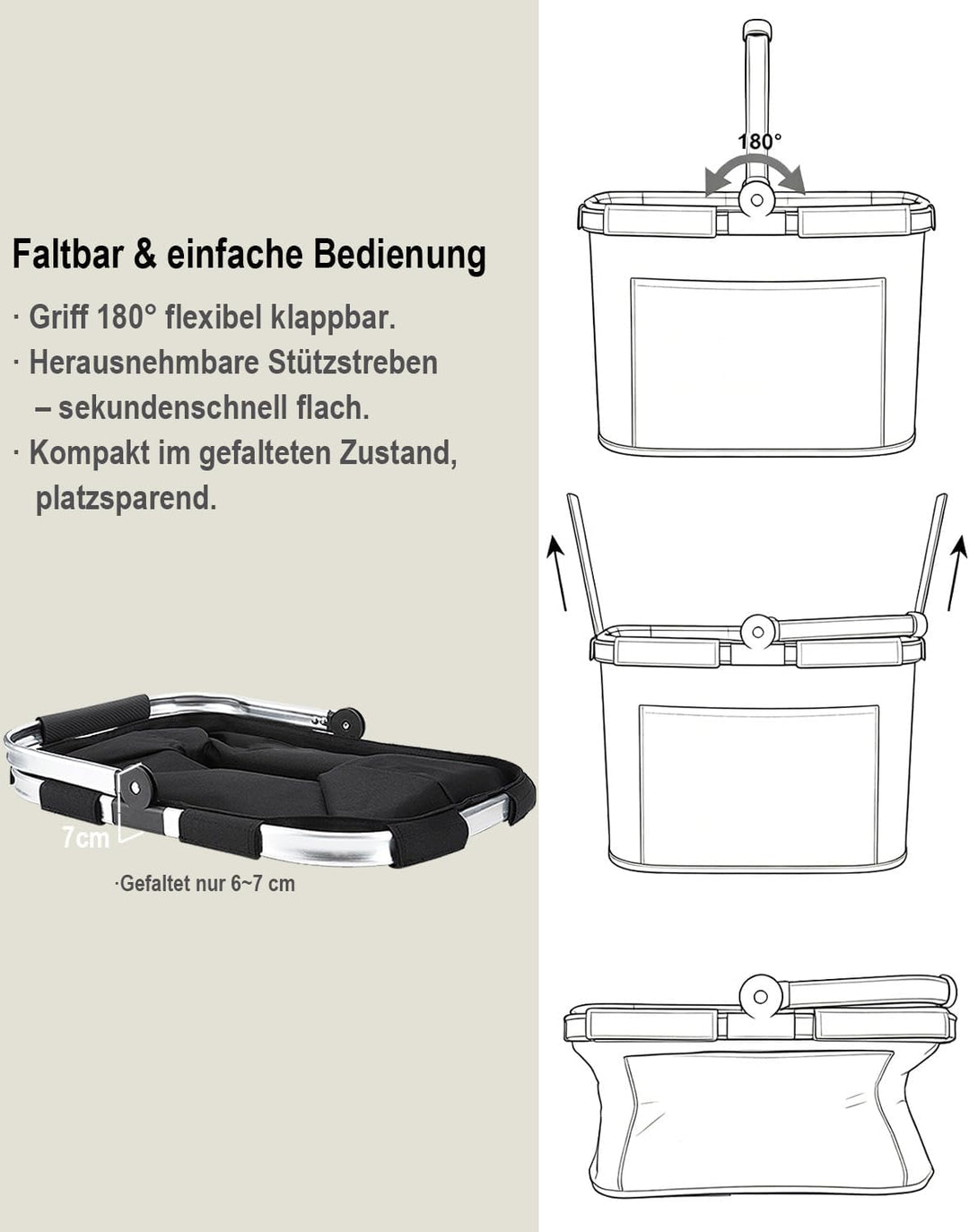 Diurwur®30L Einkaufskorb Stabiler Tragekorb Faltbar Einkaufstasch Gross Picknickkorb Klappkorb Reise